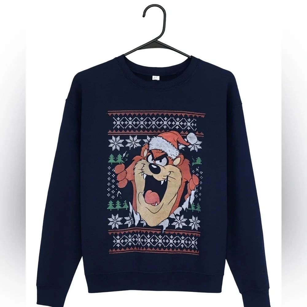 Men’s Looney Tunes Taz Ugly Christmas Sweater Graphic Sweatshirt Size Large